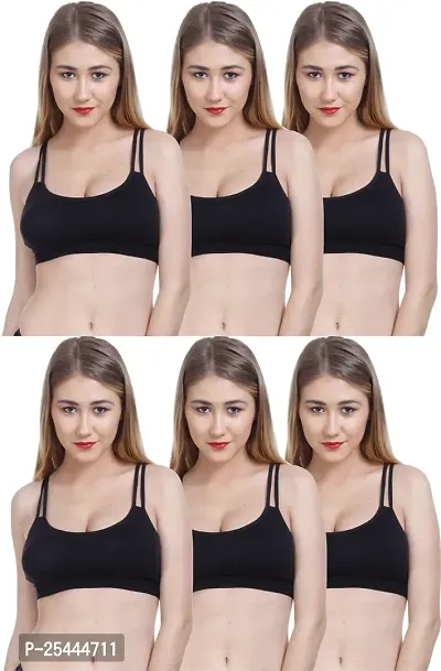 Stylish Black Cotton Solid Bras For Women Pack Of 6-thumb0