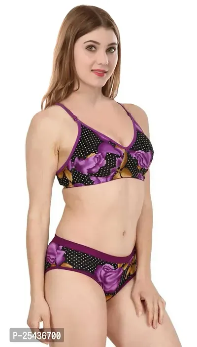 Stylish Cotton Purple Bra And Panty Set For Women-thumb2