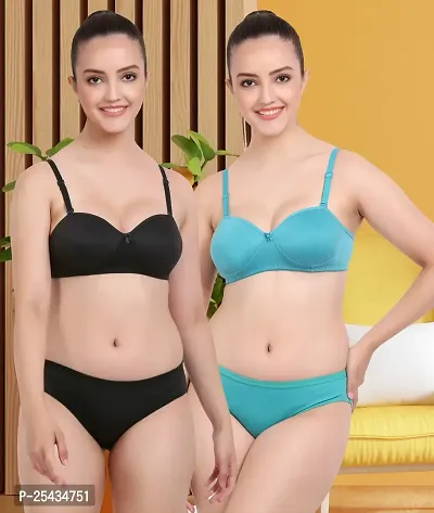 Stylish Cotton Multicoloured Bra And Panty Set For Women Pack Of 2-thumb0