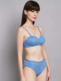 Stylish Cotton Blue Bra And Panty Set For Women-thumb1