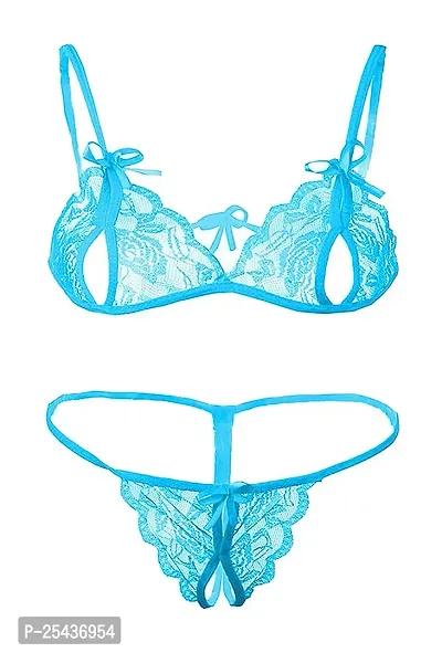 Stylish Cotton Lblue Bra And Panty Set For Women-thumb0