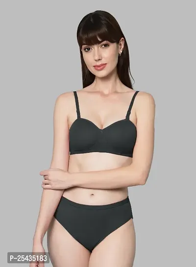 Stylish Cotton Black Bra And Panty Set For Women-thumb0