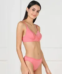 Stylish Cotton Pink Bra And Panty Set For Women-thumb1