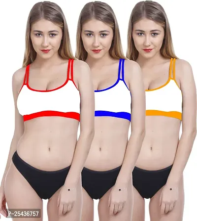 Stylish Cotton Multicoloured Bra And Panty Set For Women Pack Of 3