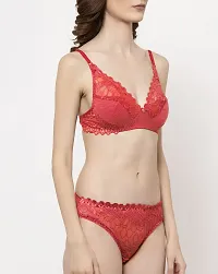 Stylish Net Red Bra And Panty Set For Women-thumb1