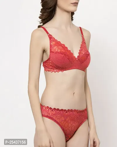 Stylish Net Red Bra And Panty Set For Women-thumb2