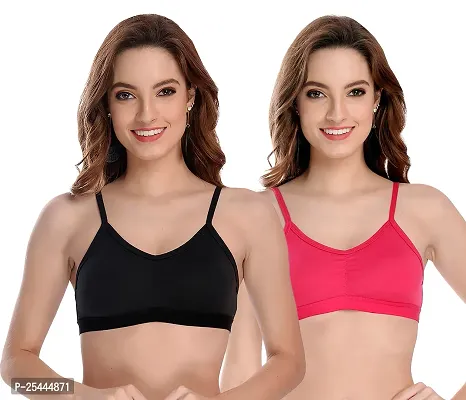 Stylish Multicoloured Cotton Solid Bras For Women Pack Of 2-thumb0