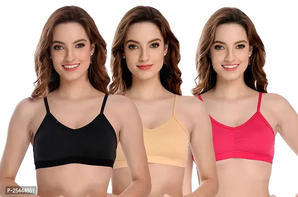 Stylish Multicoloured Cotton Solid Bras For Women Pack Of 3-thumb0