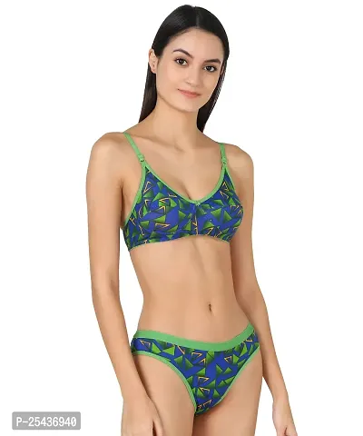 Stylish Cotton Green Bra And Panty Set For Women-thumb2