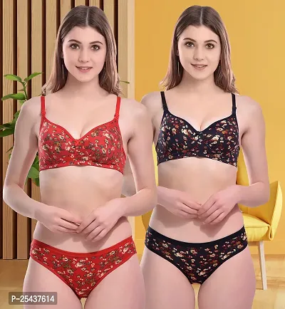 Stylish Cotton Multicoloured Bra And Panty Set For Women Pack Of 2-thumb0