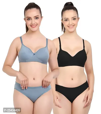 Stylish Cotton Multicoloured Bra And Panty Set For Women Pack Of 2-thumb0