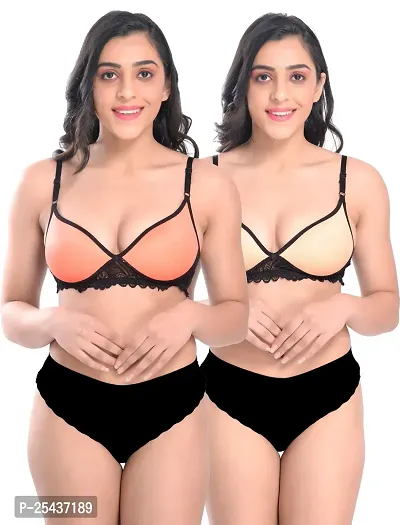 Stylish Cotton Multicoloured Bra And Panty Set For Women Pack Of 2-thumb0