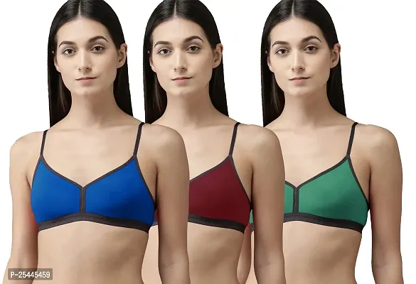 Stylish Multicoloured Cotton Solid Bras For Women Pack Of 3-thumb0