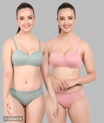 Stylish Cotton Multicoloured Bra And Panty Set For Women Pack Of 2-thumb0