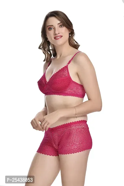 Stylish Net Multicoloured Bra And Panty Set For Women Pack Of 3-thumb3