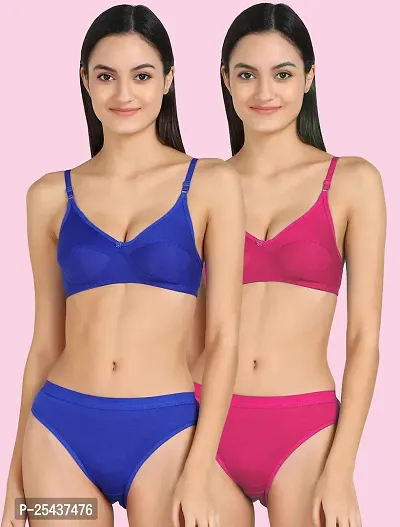 Stylish Cotton Multicoloured Bra And Panty Set For Women Pack Of 2-thumb0