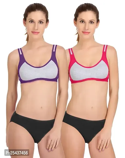 Stylish Cotton Multicoloured Bra And Panty Set For Women Pack Of 2-thumb0