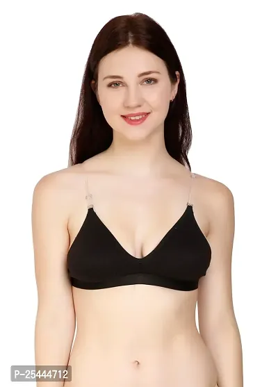 Stylish Black Cotton Solid Bras For Women-thumb0