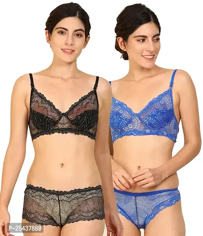 Stylish Cotton Multicoloured Bra And Panty Set For Women Pack Of 2-thumb0