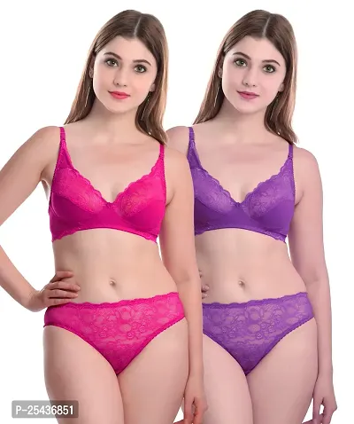 Stylish Cotton Multicoloured Bra And Panty Set For Women Pack Of 2-thumb0