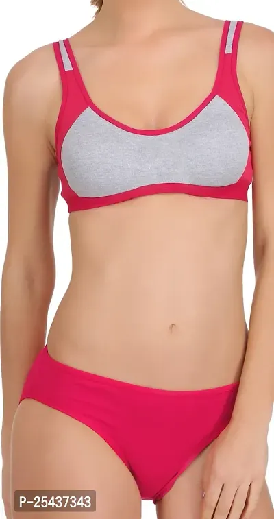 Stylish Cotton Pink Bra And Panty Set For Women-thumb5