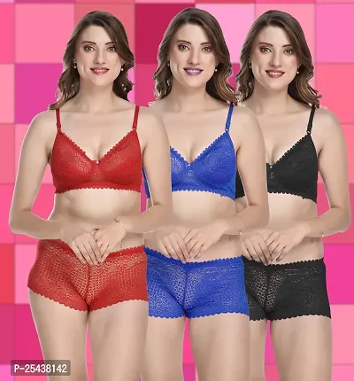 Stylish Cotton Multicoloured Bra And Panty Set For Women Pack Of 3