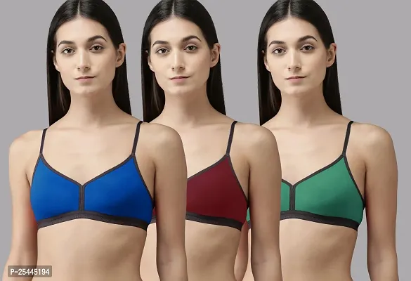 Stylish Multicoloured Cotton Solid Bras For Women Pack Of 3-thumb0