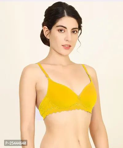 Stylish Yellow Cotton Solid Bras For Women-thumb2