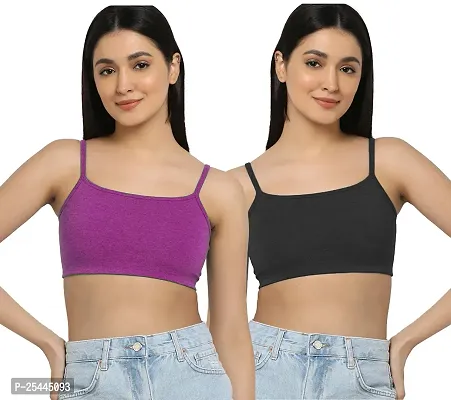 Stylish Multicoloured Cotton Solid Bras For Women Pack Of 2