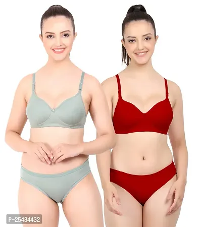 Stylish Cotton Multicoloured Bra And Panty Set For Women Pack Of 2-thumb0