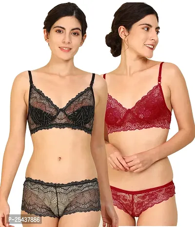 Stylish Cotton Multicoloured Bra And Panty Set For Women Pack Of 2-thumb0