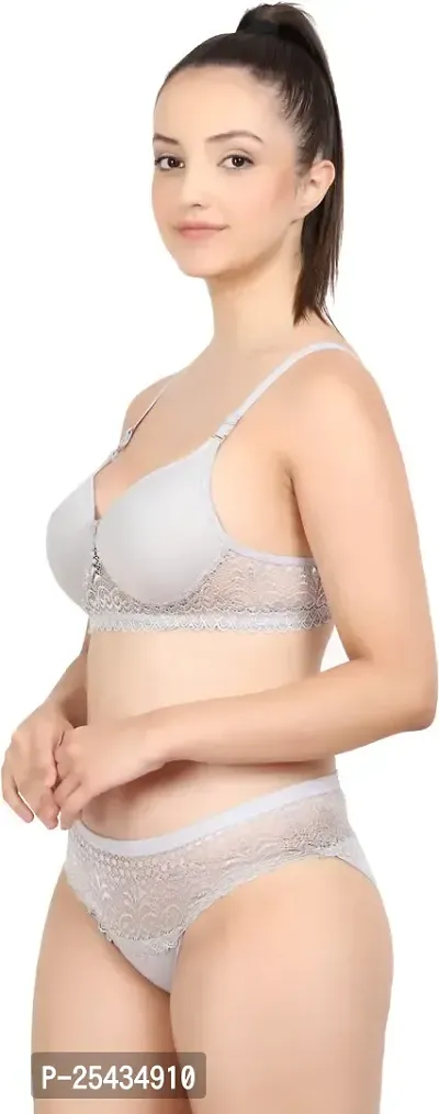 Stylish Cotton Silver Bra And Panty Set For Women-thumb3