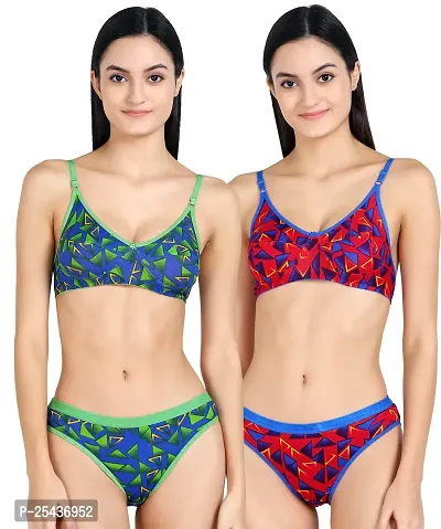 Stylish Cotton Multicoloured Bra And Panty Set For Women Pack Of 2-thumb0