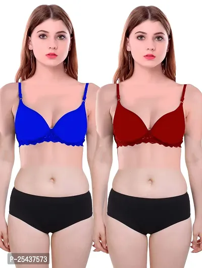 Stylish Cotton Multicoloured Bra And Panty Set For Women Pack Of 2-thumb0