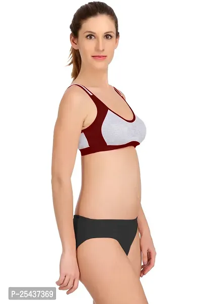 Stylish Cotton Maroon Bra And Panty Set For Women-thumb2