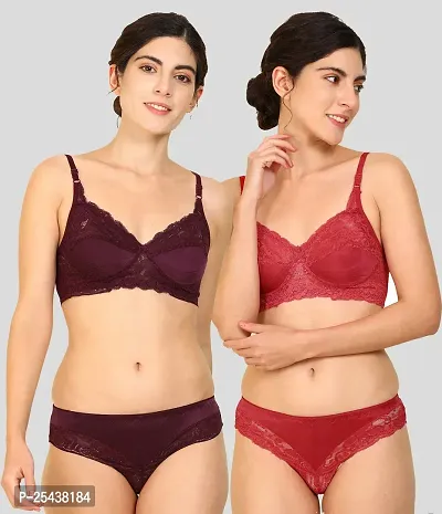 Stylish Cotton Multicoloured Bra And Panty Set For Women Pack Of 2-thumb0