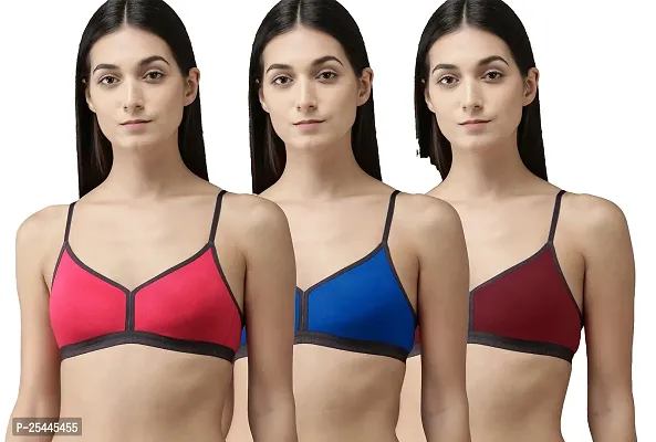 Stylish Multicoloured Cotton Solid Bras For Women Pack Of 3-thumb0