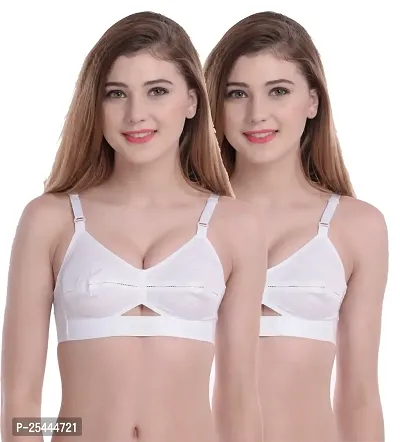 Stylish White Cotton Solid Bras For Women Pack Of 2-thumb0