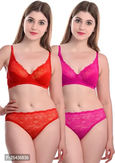 Stylish Cotton Multicoloured Bra And Panty Set For Women Pack Of 2-thumb0