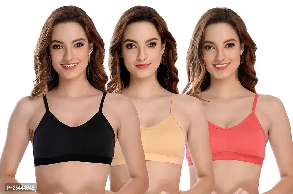 Stylish Multicoloured Cotton Solid Bras For Women Pack Of 3-thumb0