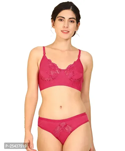 Stylish Cotton Pink Bra And Panty Set For Women-thumb0