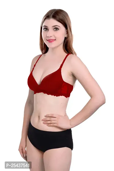 Stylish Cotton Maroon Bra And Panty Set For Women-thumb3