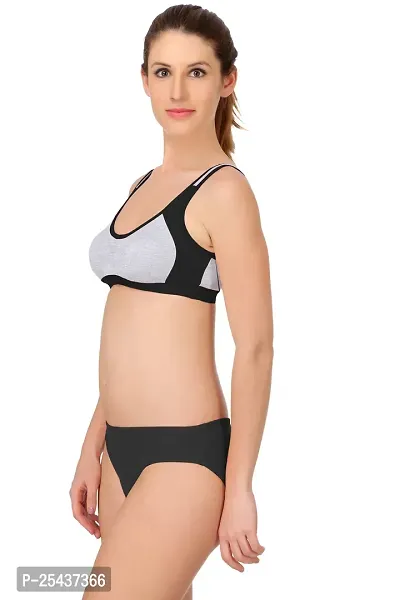 Stylish Cotton Black Bra And Panty Set For Women-thumb3