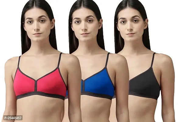 Stylish Multicoloured Cotton Solid Bras For Women Pack Of 3