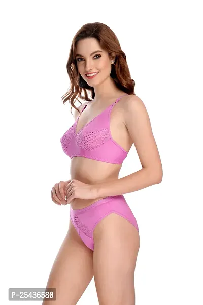 Stylish Cotton Pink Bra And Panty Set For Women-thumb3