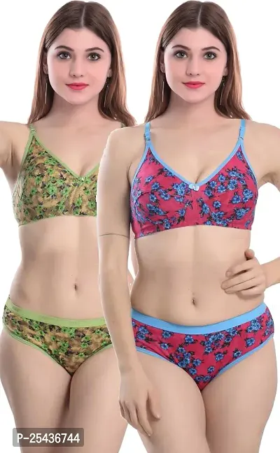 Stylish Cotton Multicoloured Bra And Panty Set For Women Pack Of 2-thumb0