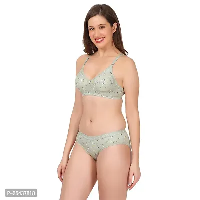 Stylish Cotton Green Bra And Panty Set For Women-thumb3