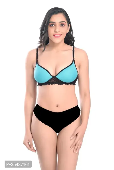 Stylish Cotton Blue Bra And Panty Set For Women-thumb0