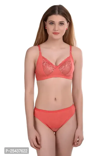 Stylish Cotton Pink Bra And Panty Set For Women-thumb0