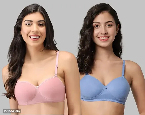 Stylish Multicoloured Cotton Solid Bras For Women Pack Of 2-thumb0